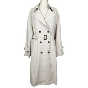 NEW Meshki Super Oversized Trench Coat Women M Cream Belted Double Breasted Long